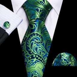 Fashion Men Tie Green Teal Blue Solid Paisley Striped Plaid Floral Animal Necktie Handkerchief Cufflinks Set Barry. silk Wang