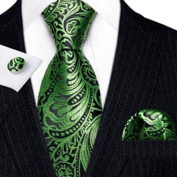 Fashion Men Tie Green Teal Blue Solid Paisley Striped Plaid Floral Animal Necktie Handkerchief Cufflinks Set Barry. silk Wang