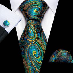 Fashion Men Tie Green Teal Blue Solid Paisley Striped Plaid Floral Animal Necktie Handkerchief Cufflinks Set Barry. silk Wang