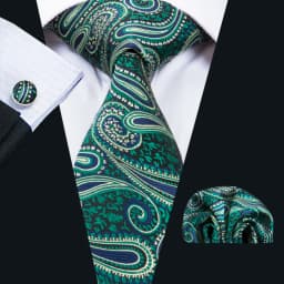 Fashion Men Tie Green Teal Blue Solid Paisley Striped Plaid Floral Animal Necktie Handkerchief Cufflinks Set Barry. silk Wang