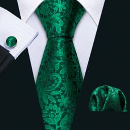 Fashion Men Tie Green Teal Blue Solid Paisley Striped Plaid Floral Animal Necktie Handkerchief Cufflinks Set Barry. silk Wang