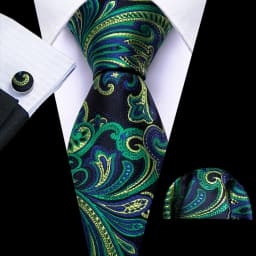Fashion Men Tie Green Teal Blue Solid Paisley Striped Plaid Floral Animal Necktie Handkerchief Cufflinks Set Barry. silk Wang