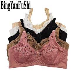 Sexy Lace Women Bra Top Full Cup Minimizer Floral Large Chest Big Bust Bh Thin Padded Cotton Bralette Underwire Push Up Bras C27