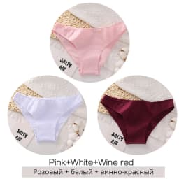 FINETOO 3PCS/Set Women's Panties Cotton Brazilian Underwear Women Sexy V Waist Women's Thong Female Underpants Intimate Lingerie