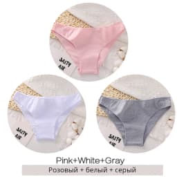 FINETOO 3PCS/Set Women's Panties Cotton Brazilian Underwear Women Sexy V Waist Women's Thong Female Underpants Intimate Lingerie