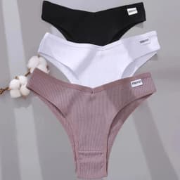 FINETOO 3PCS/Set Women's Panties Cotton Brazilian Underwear Women Sexy V Waist Women's Thong Female Underpants Intimate Lingerie