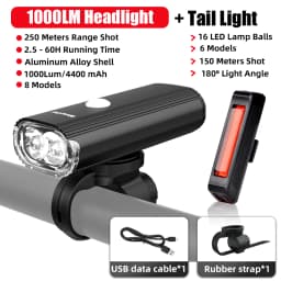 EasyDo Bicycle Front Light USB Rechargeable Bike Headlight 1000 Lumens High Power Led Flashlight for MTB Road Bike Accessories