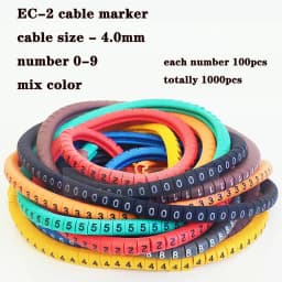 Cable Marker Wire Label EC-0 EC-1 1000pcs Mark Number 0 to 9 Cable Management Colored Wire Protection PVC Wire organizer Sleeves