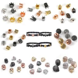 Copper Micro Pave Zircon Crystal CZ Geometry Crown Leopard Helmet Skull Loose Spacer Beads for Jewelry Making DIY Men Bracelet