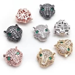 Copper Micro Pave Zircon Crystal CZ Geometry Crown Leopard Helmet Skull Loose Spacer Beads for Jewelry Making DIY Men Bracelet