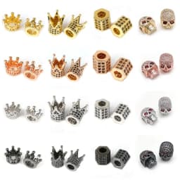 Copper Micro Pave Zircon Crystal CZ Geometry Crown Leopard Helmet Skull Loose Spacer Beads for Jewelry Making DIY Men Bracelet