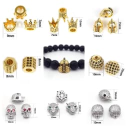 Copper Micro Pave Zircon Crystal CZ Geometry Crown Leopard Helmet Skull Loose Spacer Beads for Jewelry Making DIY Men Bracelet