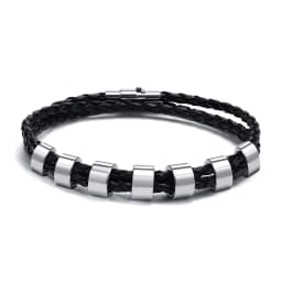 Vnox Free Custom Name Mens Braided Genuine Leather Bracelet Gifts Jewelry,Stainless Steel Beads Charm with Family Names,Dad Gift