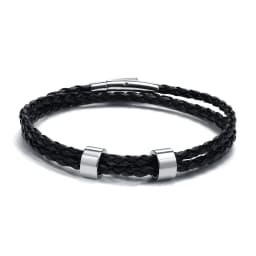 Vnox Free Custom Name Mens Braided Genuine Leather Bracelet Gifts Jewelry,Stainless Steel Beads Charm with Family Names,Dad Gift