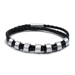 Vnox Free Custom Name Mens Braided Genuine Leather Bracelet Gifts Jewelry,Stainless Steel Beads Charm with Family Names,Dad Gift