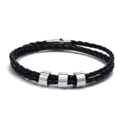 Vnox Free Custom Name Mens Braided Genuine Leather Bracelet Gifts Jewelry,Stainless Steel Beads Charm with Family Names,Dad Gift