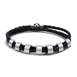 Vnox Free Custom Name Mens Braided Genuine Leather Bracelet Gifts Jewelry,Stainless Steel Beads Charm with Family Names,Dad Gift