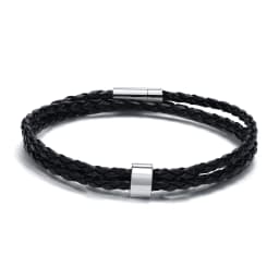Vnox Free Custom Name Mens Braided Genuine Leather Bracelet Gifts Jewelry,Stainless Steel Beads Charm with Family Names,Dad Gift