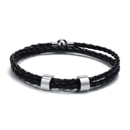 Vnox Free Custom Name Mens Braided Genuine Leather Bracelet Gifts Jewelry,Stainless Steel Beads Charm with Family Names,Dad Gift