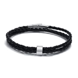 Vnox Free Custom Name Mens Braided Genuine Leather Bracelet Gifts Jewelry,Stainless Steel Beads Charm with Family Names,Dad Gift