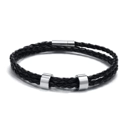 Vnox Free Custom Name Mens Braided Genuine Leather Bracelet Gifts Jewelry,Stainless Steel Beads Charm with Family Names,Dad Gift