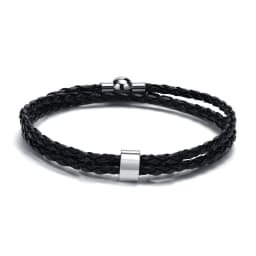Vnox Free Custom Name Mens Braided Genuine Leather Bracelet Gifts Jewelry,Stainless Steel Beads Charm with Family Names,Dad Gift