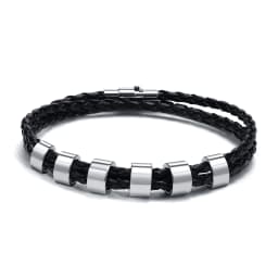 Vnox Free Custom Name Mens Braided Genuine Leather Bracelet Gifts Jewelry,Stainless Steel Beads Charm with Family Names,Dad Gift