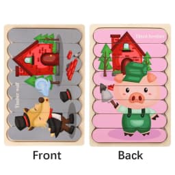 Cartoon Animal Double-sided Strip Wooden Puzzles Kids Montessori Jigsaw Game Baby Educational Toys for Children