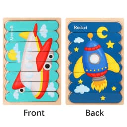 Cartoon Animal Double-sided Strip Wooden Puzzles Kids Montessori Jigsaw Game Baby Educational Toys for Children