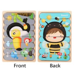 Cartoon Animal Double-sided Strip Wooden Puzzles Kids Montessori Jigsaw Game Baby Educational Toys for Children