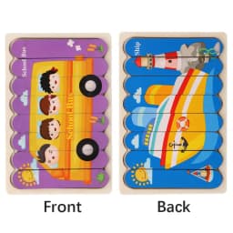 Cartoon Animal Double-sided Strip Wooden Puzzles Kids Montessori Jigsaw Game Baby Educational Toys for Children
