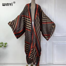 WINYI 2022 Summer Women Cardigan Stitch Cocktail Sexy Boho Maxi African Holiday Batwing Sleeve Silk Feeling Robe Kimono Kaftan