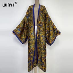 WINYI 2022 Summer Women Cardigan Stitch Cocktail Sexy Boho Maxi African Holiday Batwing Sleeve Silk Feeling Robe Kimono Kaftan