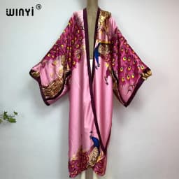 WINYI 2022 Summer Women Cardigan Stitch Cocktail Sexy Boho Maxi African Holiday Batwing Sleeve Silk Feeling Robe Kimono Kaftan