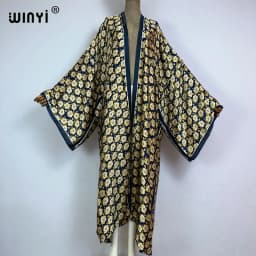 WINYI 2022 Summer Women Cardigan Stitch Cocktail Sexy Boho Maxi African Holiday Batwing Sleeve Silk Feeling Robe Kimono Kaftan