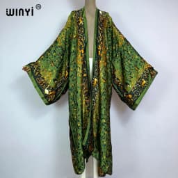 WINYI 2022 Summer Women Cardigan Stitch Cocktail Sexy Boho Maxi African Holiday Batwing Sleeve Silk Feeling Robe Kimono Kaftan