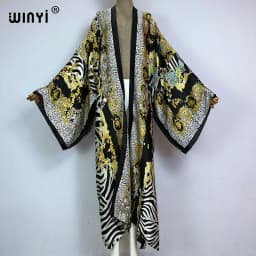 WINYI 2022 Summer Women Cardigan Stitch Cocktail Sexy Boho Maxi African Holiday Batwing Sleeve Silk Feeling Robe Kimono Kaftan