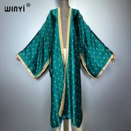 WINYI 2022 Summer Women Cardigan Stitch Cocktail Sexy Boho Maxi African Holiday Batwing Sleeve Silk Feeling Robe Kimono Kaftan