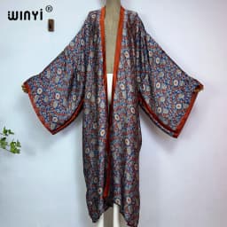 WINYI 2022 Summer Women Cardigan Stitch Cocktail Sexy Boho Maxi African Holiday Batwing Sleeve Silk Feeling Robe Kimono Kaftan
