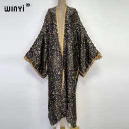 WINYI 2022 Summer Women Cardigan Stitch Cocktail Sexy Boho Maxi African Holiday Batwing Sleeve Silk Feeling Robe Kimono Kaftan