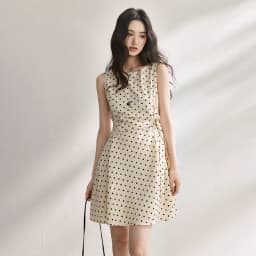 MISHOW 2026 Summer New Women Retro Polka Dot Dress Sleeveless Waist Belt Slim A-Line Party Gentle Mini Dress Apricot MXF22L2610