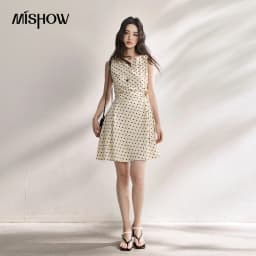 MISHOW 2026 Summer New Women Retro Polka Dot Dress Sleeveless Waist Belt Slim A-Line Party Gentle Mini Dress Apricot MXF22L2610