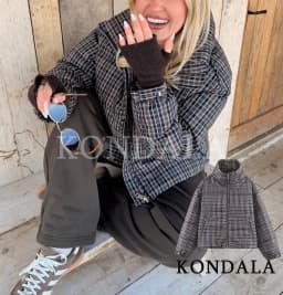 KONDALA Trendy Vintage Plaid Padding Jacket Women Stand-up Collar Zipper Jacket 2026 Fall Winter Chic High Street Casual Jacket