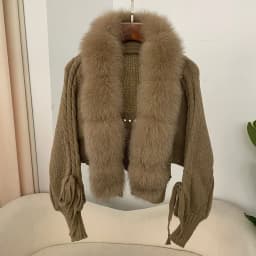 2024 Winter New Fashion Knitting Cardigan Placket Coat Women Casual Real Fox Fur Coat Short Warm Knitted Jacket with Natural Fur