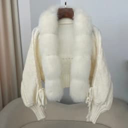 2024 Winter New Fashion Knitting Cardigan Placket Coat Women Casual Real Fox Fur Coat Short Warm Knitted Jacket with Natural Fur