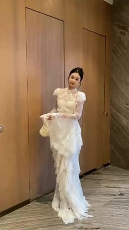 Seifrmann Spliced lace embroidered backless dress stand-up collar long-sleeved waist elegant dress 2026 summer new style