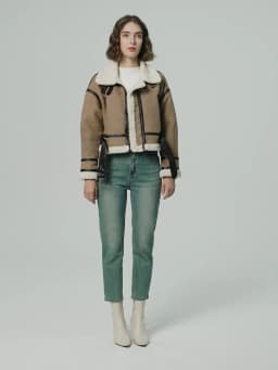 Ailegogo Streetwear Women Retro Loose Spliced Faux Leather Soft Fur Short Jacket Winter Female Zipper Belt Coat Vintage Outwear