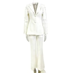 HIGH STREET Newest 2026 Designer Runway Suit Set Women's Pearls Beaded Gauze Patchwork Slim Fitting Blazer Pants Set