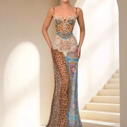 New Summer Leopard Print Lace Split Sexy Maxi Dress Women Gown Elegant Patchwork Chiffon Sleeveless Backless Beach Evening Dress