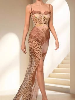 New Summer Leopard Print Lace Split Sexy Maxi Dress Women Gown Elegant Patchwork Chiffon Sleeveless Backless Beach Evening Dress